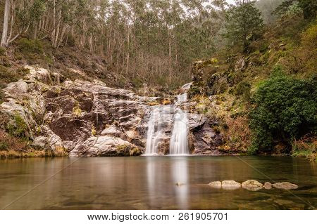 Cascade In The River In Mougas, Oia, Galicia