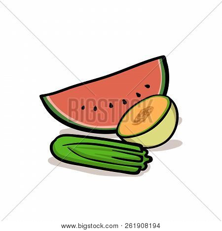 Food With High Water Content. Cartoon Design Icon. Flat Vector Illustration. Isolated On White Backg