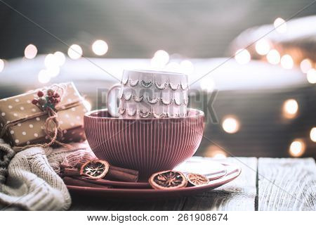 Still Life With Home Christmas Decor, Concept Of Celebration And Home Comfort