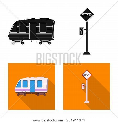 Vector Illustration Of Train And Station Sign. Set Of Train And Ticket Vector Icon For Stock.