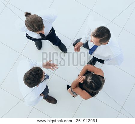 view from the top. the background image of a business team discu