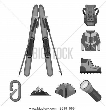 Vector Design Of Mountaineering And Peak Icon. Collection Of Mountaineering And Camp Stock Symbol Fo