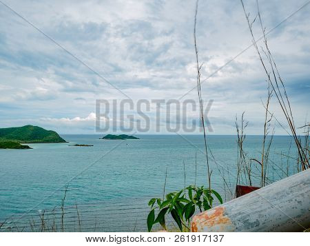 Tropical Idyllic Ocean With Beautiful White Cloud Sky And Endless Horizon View From Viewpoint On Kha