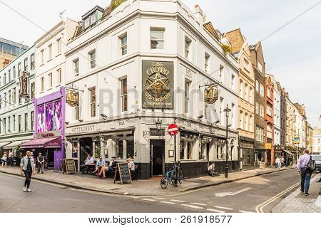 London. October 2018. A View Of A Street Scene In Soho In London