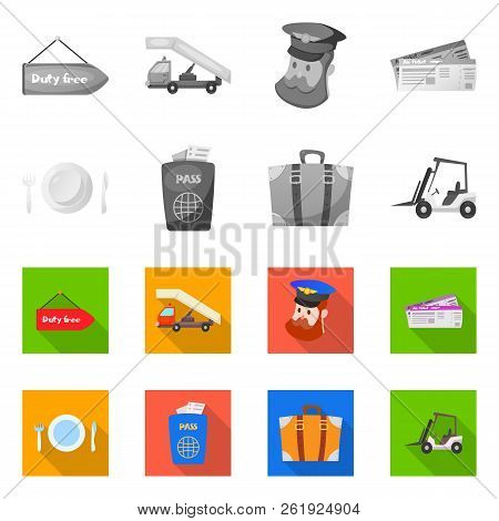 Vector Design Of Airport And Airplane Icon. Set Of Airport And Plane Vector Icon For Stock.