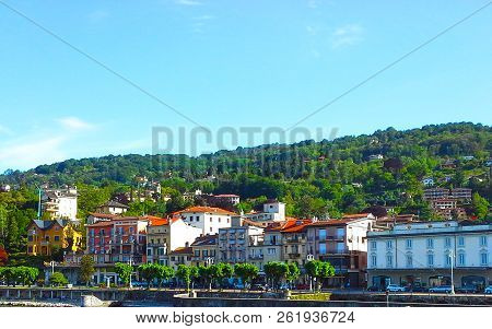 Beautiful Architecture Of Stresa Embankment In Piedmont Region, Stresa, Northern Italy. Stresa Is Lo