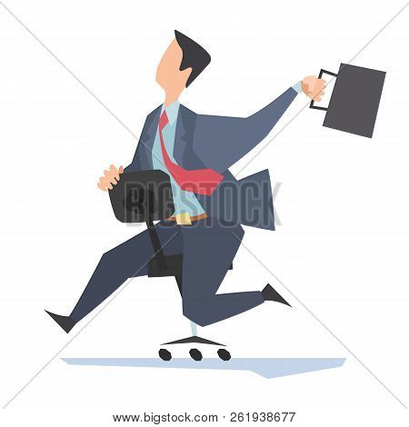 A Happy Businessman Is Riding A Chair. Vector Illustration Of A Cheerful Man In A Business Suit With
