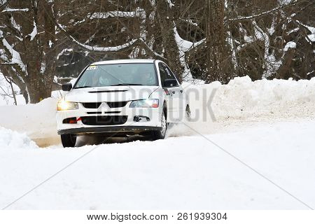 Covasna, Romania - January 14-15, 2017: Unknown Pilots Competing In Winter Rally Covasna 2017 On Jan