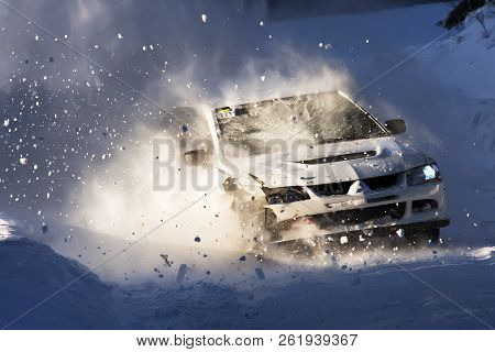 Covasna, Romania - January 14-15, 2017: Unknown Pilots Competing In Winter Rally Covasna 2017 On Jan