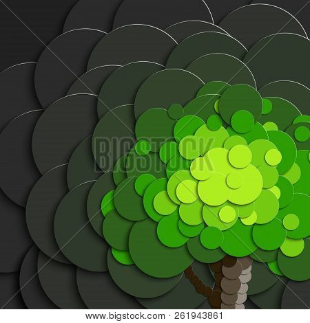 Tree In Paper Style On A Background Of Gray Polluted Air. The Poster For The Ecological Slogan.