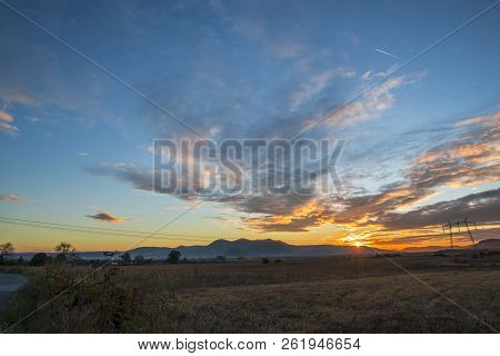 Beautiful Sunset At The Autumn Near Deva, Harau, Romania