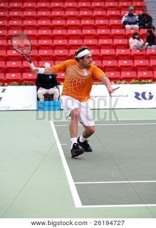 Zyprischer Tennisspieler Marcos Baghdatis bei den Qatar Open, January 1, 07, gegen Philip Kohlshreiber.