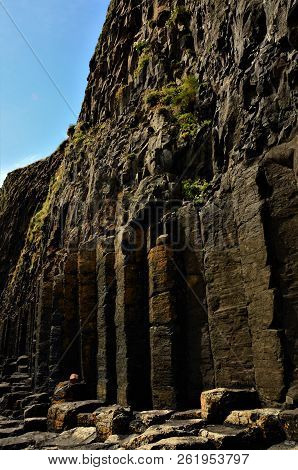 A View Of The Prehistoric Volcanic Geological Rock Formations On The Scottish Island Of Staffa