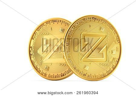Golden Zcoin Coins. 3d Illustration. Isolated. Contains Clipping Path.