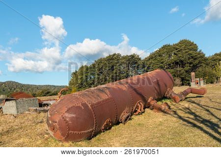 Rusty Cylinder At Goldmine In Waiuta On The West Coast, South Island, New Zealand