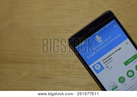 Bekasi, West Java, Indonesia. October 9, 2018 : Commands For Google Assistant Dev App On Smartphone 
