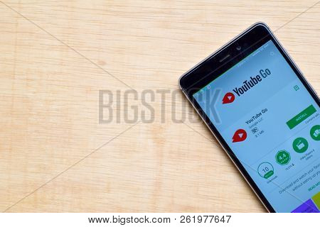 Bekasi, West Java, Indonesia. October 9, 2018 : Youtube Go Dev App On Smartphone Screen. Youtube Go 