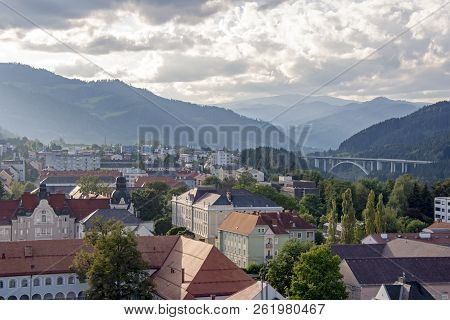 Late Afternoon Sun Illuminates A  Historic Town In Styria, Austria