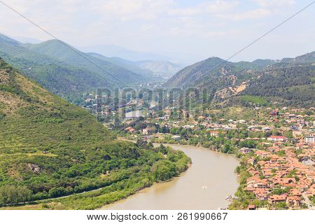 Aerial View On Old Town Mtskheta In Georgia