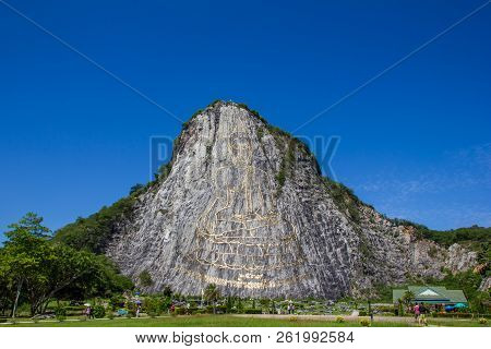 Khao Chee Chan, Buddha Mountain, Chonburi, Pattaya, Thailand - June 30,2015 : The Buddha Cliff Of Kh