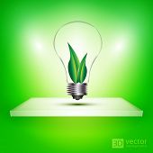 3D estante aislado con colorido ecología amigable bombilla dentro de dos hojas - Vector EPS10 illustra