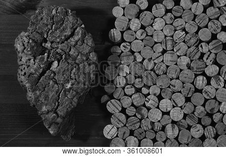 A Piece Of Cork Wood. Background Texture Of Cork From The Cork Tree