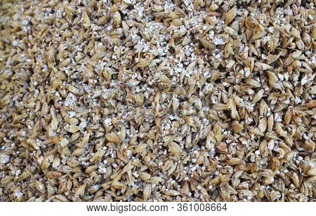 Close Up Image Of Milled Malted Barley, Ready For Use In The Beer Brewing Process.