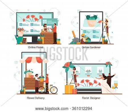 Online Florist Service Concept Set On Differernt Device.
