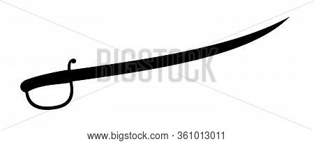 Cavalry Saber Sword Icon Silhouette Isolated On White Background. Steel Arms, Medieval Weapon. Vecto