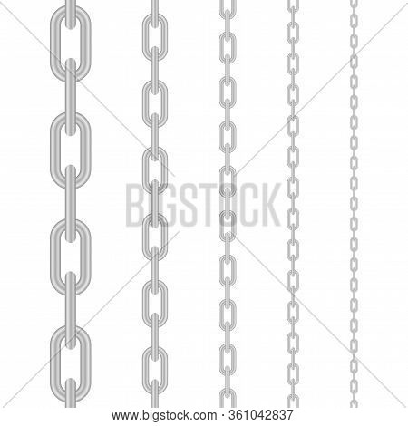 Metallic Chain. Block Chain. Collection Of Seamless Metal Chains Colored Silver. Vector Stock Illust