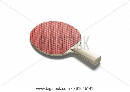 Blank Red Wood Table Tennis Racket Mockup, Side View, 3d Rendering. Empty Ping-pong Racquet With Rub