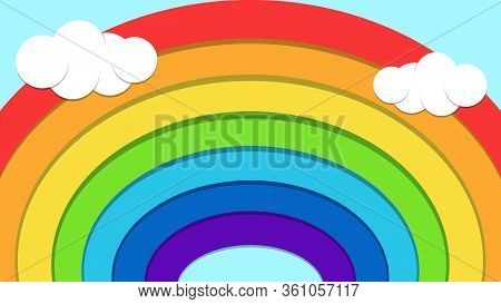 Concept Rainbow Bridge, Rainbow With Clouds, Happiness And Joy. Vector Abstract Banner With Rainbow 