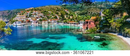 Most beautiful greek coastal villages - colorful Assos in Cefalonia Ionian island of Greece
