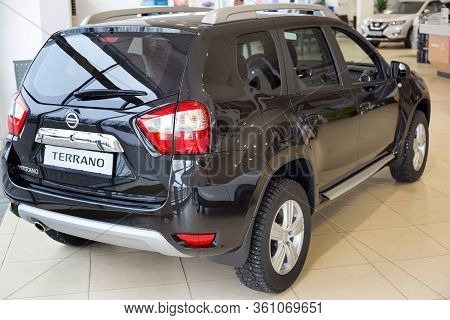 Russia, Izhevsk - March 19, 2020: New Modern Terrano Car In The Nissan Showroom. Back And Side View.