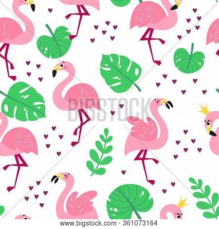 Summer Seamless Pattern With Flamingos.