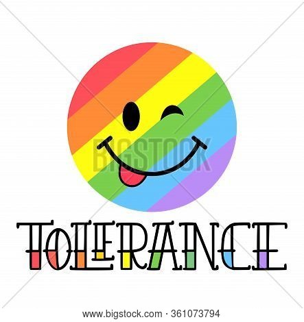 Symbol Of Gay And Lesbian Isolated On White Background. Lgbt Rainbow Flag With Hand Drawn Lettering.