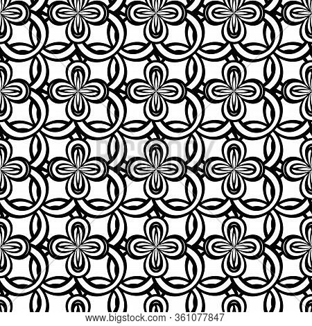 Black And White Seamless Pattern With Abstract Flowers In Tribal Celtic Style