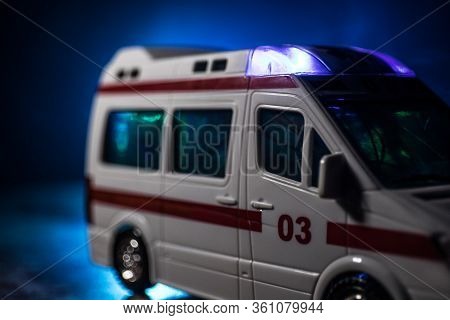 Ambulance Car On Blured Background. Ambulance Auto Paramedic Emergency.