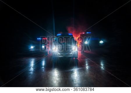 Ambulance Car On Blured Background. Ambulance Auto Paramedic Emergency.