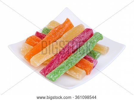 Multi-coloured Sweet Pineapple Succade Stripes On White Background