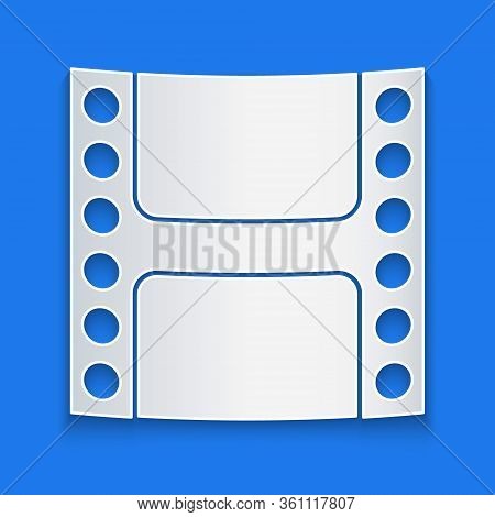 Paper Cut Play Video Icon Isolated On Blue Background. Film Strip Sign. Paper Art Style. Vector Illu