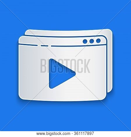 Paper Cut Online Play Video Icon Isolated On Blue Background. Film Strip With Play Sign. Paper Art S