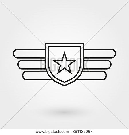 Wings With Shield Icon. Military And Army Badge. Pilot Logo. Vector Illustration.