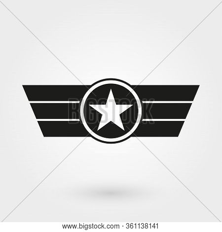 Wings With Shield Icon. Military And Army Badge. Pilot Logo. Vector Illustration.