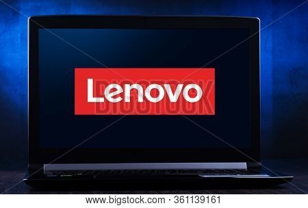 Laptop Computer Displaying Logo Of Lenovo