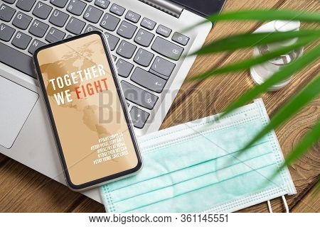 Coronavirus Or Covid-19 Fight Together Social Media Campaign Concept , Stay At Home, Healthy At Home