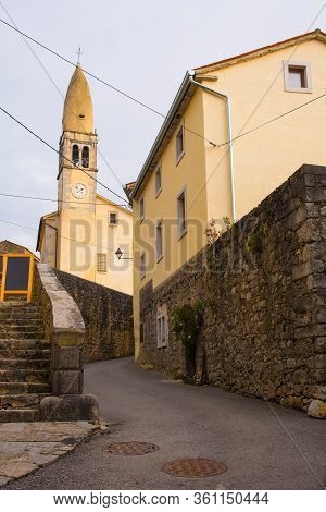 The Church Of St Daniel With Its Famous Lemon Shaped Tower In The Old Historic Hill Village Of Stanj