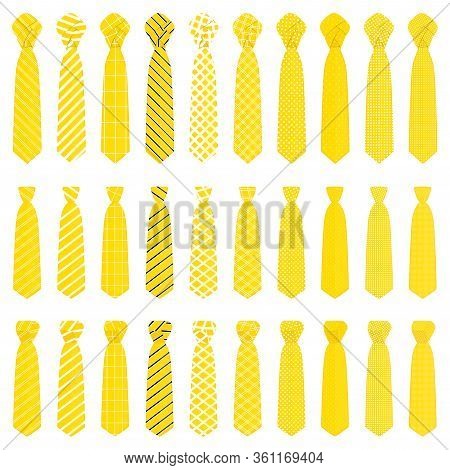 Illustration On Theme Big Set Ties Different Types, Neckties Various Size. Tie Pattern Consisting Of