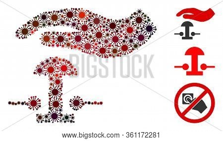 Mosaic Emergency Stop Constructed From Flu Virus Items In Different Sizes, Red Colors. Vector Viral 
