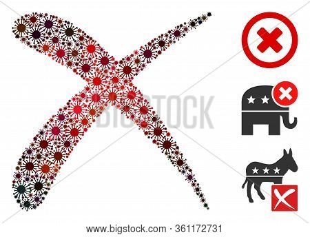 Collage Reject United From Coronavirus Icons In Various Sizes, Red Colors. Vector Pathogen Icons Are